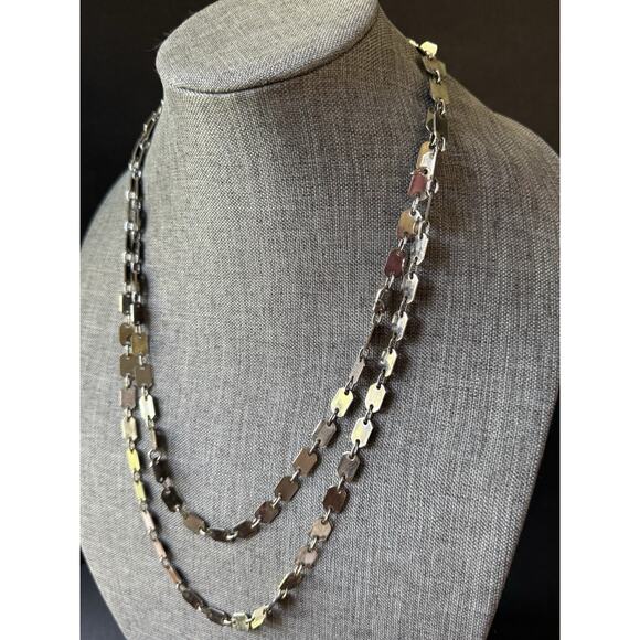 Vintage Chain Link Long Necklace Layered Silver Tone Stackable Old Money Career - Picture 3 of 7